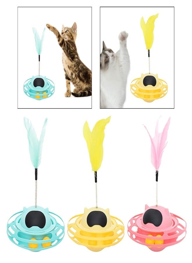 PET FUN لعبة كرة الريش التفاعلية للقطط من PET FUN® مع قاعدة زنبركية - كرة دوارة تعمل بالحركة مع عصا ريش قابلة للتركيب للقطط المنزلية، ولعبة تمرين للقطط الصغيرة (قد يختلف اللون) - Image 4